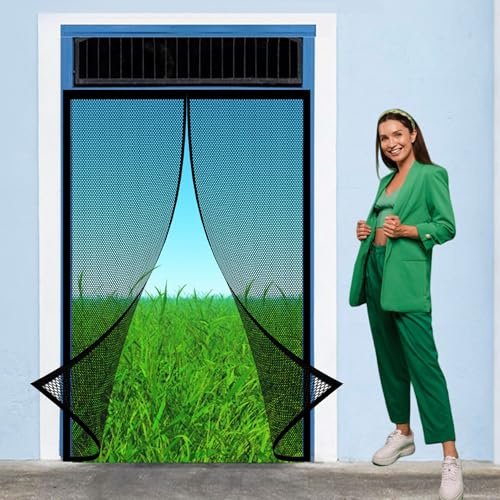 Moustiquaire Porte Fenetre Enroulable 142 x 210 cm Rideau Porte Magnétique Anti Mouche Facile à Installer Sans Percer pour Exterieure, Noir