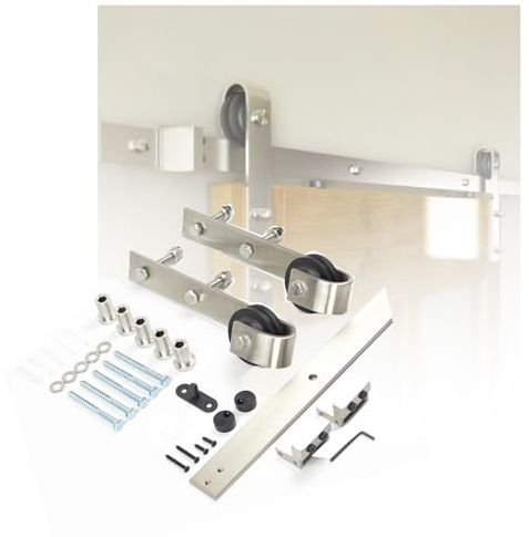 Sliding Barn Door Hardware Kit - Quiet Slide Accessories for Home, Bathroom & Wardrobe - 96.1 Track for Single Door Installation (Door Not Included)