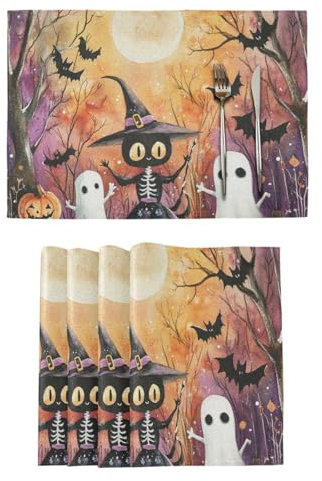 The Evil Yellow Pumpkin on Halloween Decorative cloth placemats for dining table fabric underplate mat individuales para mesa de comedor rose gold set of 6 12x18