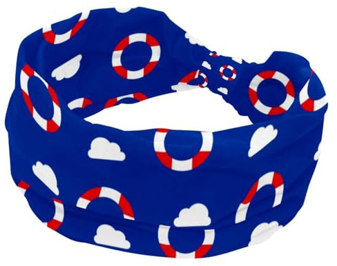 Blue Lifebuoy Headbands for Women, Wide Turban Headband, Non Slip Head Wraps, Elastic Sweat Yoga Workout Hairband Soft Hairwrap Bandana