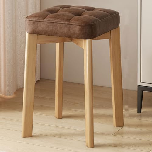 Vepnby Quadratischer Make-Up Hocker, Hölzern Hocker mit Weichem Kissen, Stapelbare Bauernstühle, Rückenfreie Thekenhocker für Schlafzimmer, Wohnzimmer(Brown,Natural Leg)