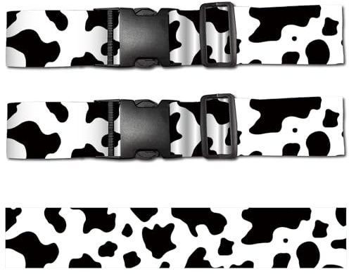 CREATCABIN 2 Gepäckgurt Mit Kuh Print Verstellbarer Koffergurt Schwarz Weiß Polyester Strapazierfähig Reisegepäck Verbindungsstück Schnallengurt Für TSA Zugelassenes Zubehör 1.8mx5cm