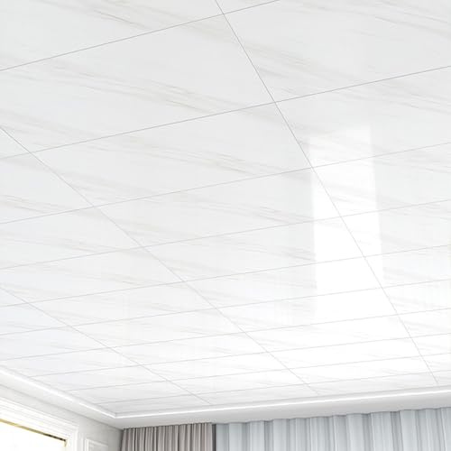 Enigmaire Deckenplatten,deckenpaneele selbstklebend,Deckenfliesen PVC,deckenverkleidung Badezimmer feuchtraum,Quadratisches,Wasserdicht Und DIY-Panel,FüR Badezimmer Wohnzimmer KüChen Wand