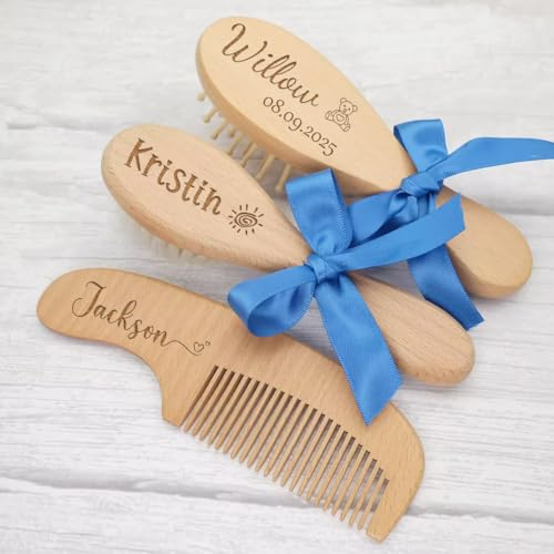 Individuell Gestaltete Baby-Haarbürste Aus Holz Mit Namen, Personalisiertes Bürsten- Und Kamm-Set Für Kleinkinder Und Neugeborene, Bürste Gegen Milchschorf Mit Weichen Ziegenborsten