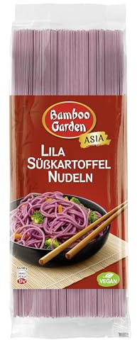 Bamboo Garden - Lila Süßkartoffel Nudeln | Schmale Nudeln mit einem sanft-nussigen Geschmack | Ideal für Bowls und Salate | Schnell zubereitet | 250 g im Beutel | schmale Nudeln