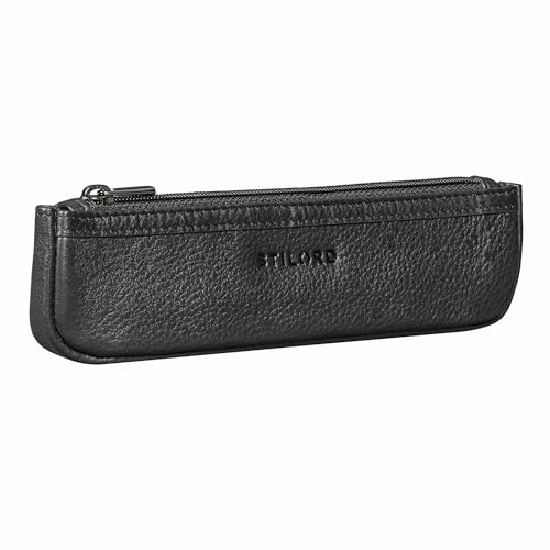 STILORD Kane Schmales Stifteetui Leder mit Reißverschluss - Kleines Mäppchen Echt-Leder Etui Vintage Stiftemäppchen Kompakt Federmappe Schwarz Klein für Büro & Uni