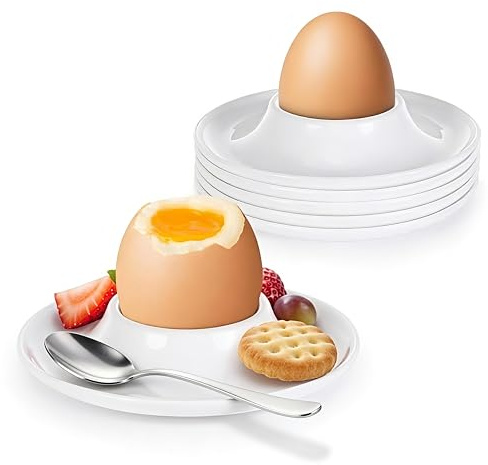 6er Set Weiße Eierbecher aus Kunststoff Stapelbar Bruchsichere Eierbecher | Rund,Bruchsicher,Lebensmittelecht,Spülmaschinenfest bis 80℃,Eierhalter für Frühstück,Esstisch,Camping