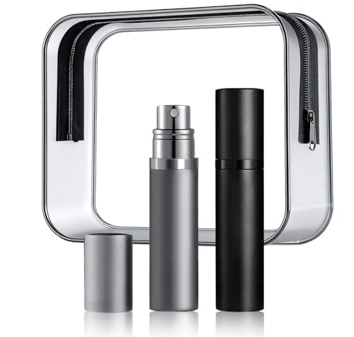 Geebymol Refillable Perfume Atomiser 2 Pack 5ml, Small Perfume Spray Bottle | Nano Mist, Mini Travel Aftershave Dispenser, Pocket Size Bottom Filling Perfume Dispenser for Women and Men (Black&Grey)