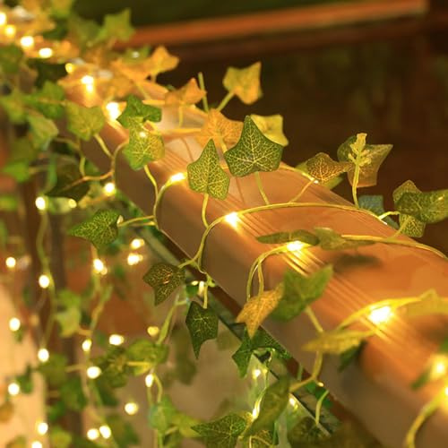 ALEGRE Guirlande lumineuse de lierre - Décoration printanière - 2 m - 20 LED - Guirlande de lierre artificielle - Pour l'intérieur et l'extérieur - Pour mariage, jardin, balcon, chambre à coucher