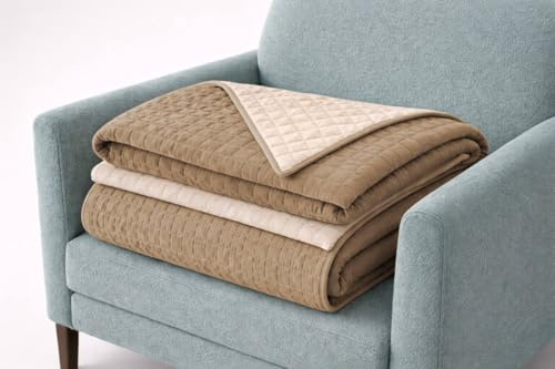 Generico Copriletto Trapuntato Matrimoniale 260x270 cm Capri Double Face – Copriletto Estivo Reversibile Made in Italy, Leggero e Morbido per Letto Matrimoniale (Nocciola)