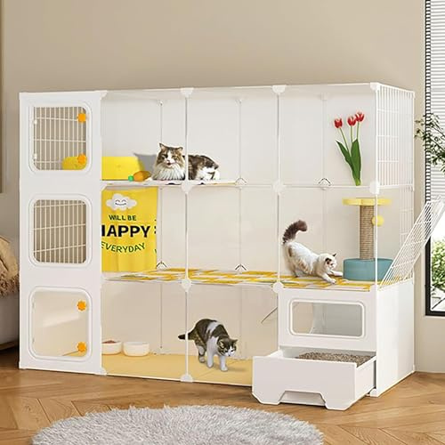 Kattbur inomhus med sluten kattlåda – design med flera nivåer med kattstege för enkel rengöring