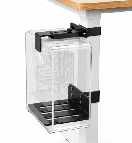 Verstellbare PC Halterung Unter Schreibtisch, Höhenverstellbarer CPU Halterung, Nur für Tischbeine 65×45 mm, Belastbar 40 LB, PC Tischhalterung für Büro, Zuhause, Klassenraum, Ohne Bohren