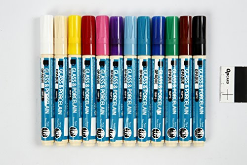 Glas- und Porzellanmalstifte, 2-4 Strichstärke, sortierte Farben, deckend, 12sort.