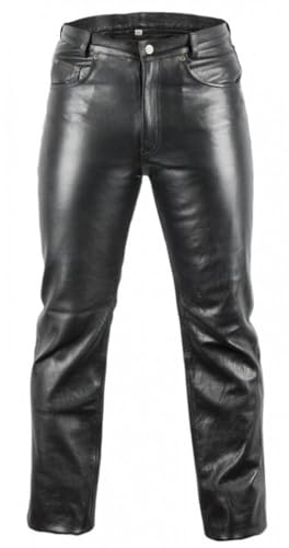MDM Pantaloni Moto da Uomo in Vera Pelle – Jeans Biker in Nappa Morbida, Nero, 5 Tasche, Pelle Spessa 1.1–1.2 mm