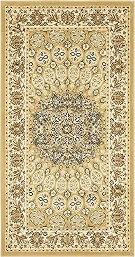 -LUXOR- living Teppich Kendra Webteppich aus Polypropylen mit orientalischem Muster 9mm Florhöhe und rutschhemmnder Rückseite aus Latex Creme 80 x 150 cm