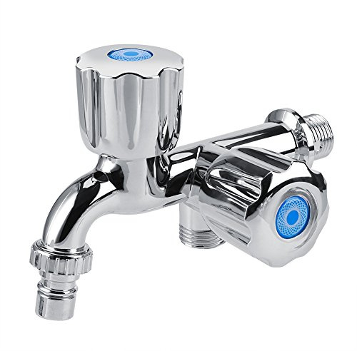 DEWIN Doppelwasserhahn,1/2 Zoll ABS Kunststoff Waschmaschine Wasserhahn, Waschbecken Becken Wasserhahn mit Doppelauslauf und Griff G1/2(Verschlussgriff)