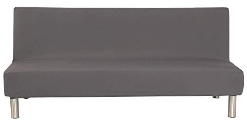 Solid Colour Armless Sofa Bed Cover Polyester Spandex Stretch Futon Slipcover Protector 3 Seater Elastic Full Folding Couch Sofa Cover fits Folding Sofa Bed without Armrests 80 x 50 in (Grey)