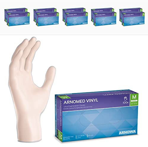1000x ARNOMED® Gants vinyle jetables taille M, Gants chirurgie & laboratoire à usage unique, Gants vinyle à usage unique sans poudre & latex, Moufles en vinyle en S, M, L, XL