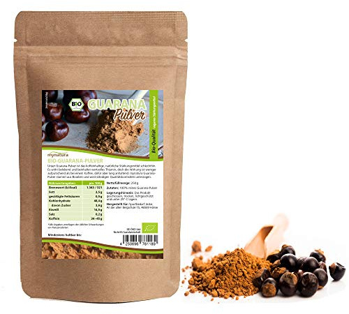 Mynatura Bio Guarana Pulver 2x250g I Glutenfrei I Energie I 100% Pflanzlich I Naturprodukt I Smoothie I Saft I Energizer I DE-ÖKO-044 I Vitamin B1 250g (2 x 250g)
