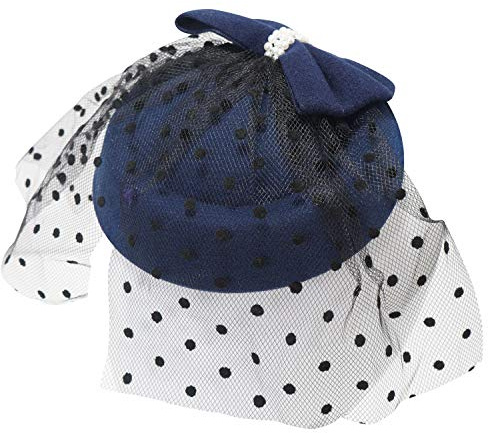 Ro Rox Grace Pearl Net Vintage 1940s 1950s Fascinator Classic Wedding Party Hat, navy-blue