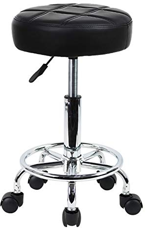 KKTONER Round Rolling Stool Chair PU Leather Height Adjustable Swivel Drafting Work SPA Shop Salon Stools with Wheels Office Chair Small (Black)