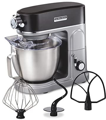 Hamilton Beach Professional All-Metal Stand Mixer with Specialty Attachment Hub, 5 Quart Bowl, 12 Speeds, Includes Flat Beater, Dough Hook, Whisk (63240)