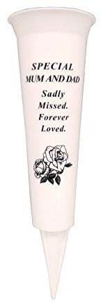 Jarrón conmemorativo con diseño de tumbas y Flores, Grabado con un versículo fúnebre | Un Adorno Personalizado para decoración de tumbas de plástico para Tus Seres Queridos (mamá Especial y papá)
