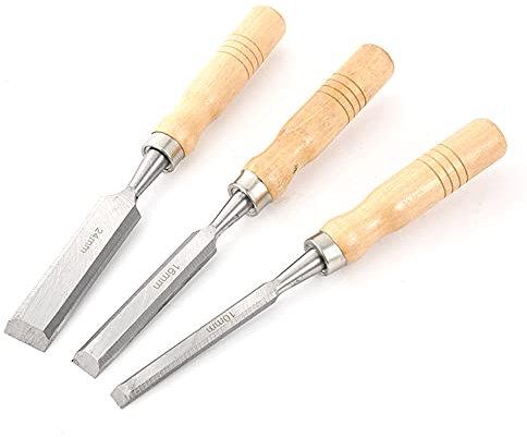 Cinceles para madera 3pcs Juegos de formones cinceles para madera de acero al cromo vanadio con mango de madera para tallar madera carpintería esculpir marcos tornear madera