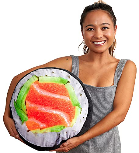 TILTECH Sushi Pillow for Bed, Sofa & Couch, 14 Soft & Plush Sushi Roll Cushion Comfortable for Home, Cute Pillows Japanese Sushi Gifts, Realistic Funny Pillow, Gag Gift for Sushi Lovers, Salmon
