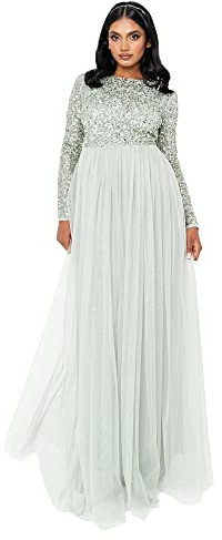 Maya Deluxe Women's Maya Embellished Long Sleeve Maxi Dress