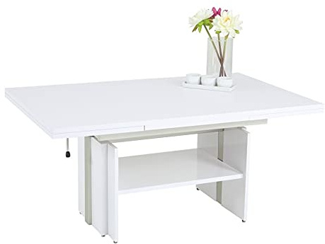 mk24 Couchtisch Jerome, Dekor Weiß matt, ausziehbar und höhenverstellbar, mit Lift, 110x68x53cm