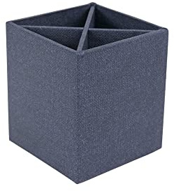 BIGSO PENNY Stifthalter mit 4 Fächern – stilvolle Stiftbox für den Schreibtisch – Schreibtisch Organizer aus Faserplatte und Papier in Leinenoptik – blau