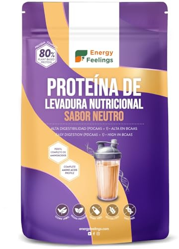 Energy Feelings Proteine in Polvere Vegane di Lievito Nutrizionale 1kg, Proteine Vegetali in Polvere Senza Lattosio e Glutine 82%, Per l’Aumento della Massa Muscolare, Gusto Neutro Senza Aroma