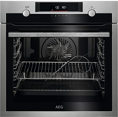 AEG BPE556360M Horno Multifunción, Limpieza Pirolítico, 9 Funciones + Vapor, Cocción Uniforme, Calentamiento Rápido, Sonda Térmica, LCD Táctil, Ventilador XXL, INOX, A+, 71 litros