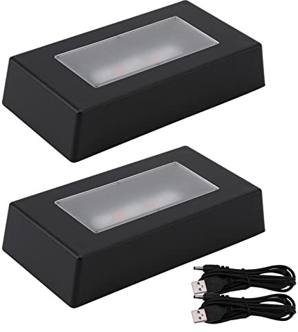 2 Pack LED Light Stand Base Rectangle Display Pedestal Lighted Box for Acrylic 3D Crystal Glass Artwork,Holiday Party Decoration(black)