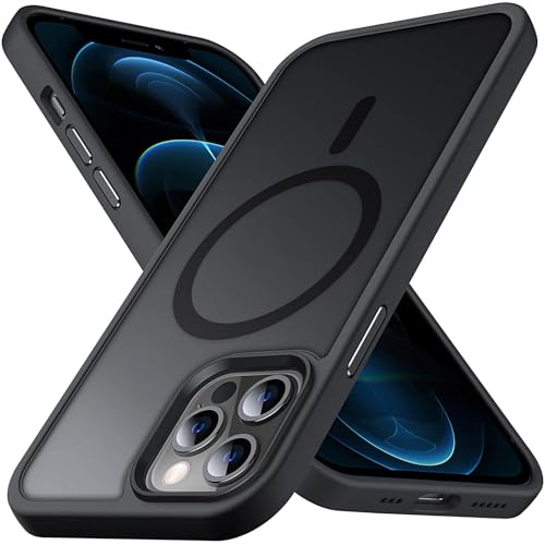 Anqrp Matt Kada Serie für iPhone 12/12 Pro Hülle dünn [Kompatibel mit MagSafe] Magnetisch Transluzente Schutzhülle Stoßfest Kratzfest Handyhülle für iPhone 12/12 Pro Case, Schwarz