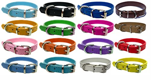 Lebendiges Hundehalsband aus Leder für Welpen, Katzen, Kätzchen, Hunde – für kleine, mittelgroße und große Haustierhalsband (Groß (36 cm – 46 cm Halsumfang), Hellrosa)