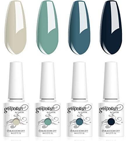 Vishine Geles de Esmalte Semipermanente, Lote de 4 Colores Azul Marino y Verde Claro, Colección de Nail Art Esmalte de Uñas en Gel para UV LED, Barniz de Manicura 8 ml C016