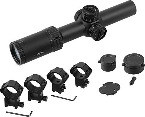 ToopMount 1-6x24 Viewfinder Sucher, rot/grünes MIL-Absehen, mit hochklappbaren Objektivabdeckungen und 20 mm 11 mm Befestigungsringen, beschlagfrei, wasserdicht, stoßfest