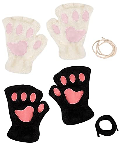 2 Par Halvfingerhandskar Tecknad Katt Tass Plysch Handskar Varma Halv Fingerlösa Handskar
