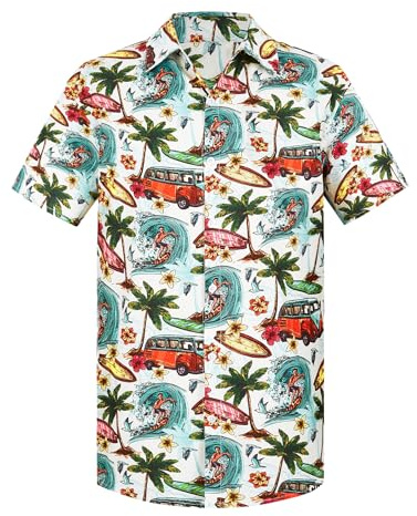 Yoimira Hawaiian Shirts for Men, Print Mens Casual Short Sleeve Button Down Shirts Floral Aloha Beach Shirt Beige