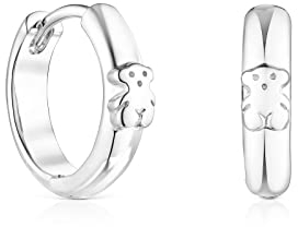 TOUS Pendientes de Aro de Plata de Primera Ley para Mujer y Cierre Criolla de 3mm de Grosor y 1 cm de Diametro, Motivo de Oso, Versátiles y Atemporales, Colección Basics