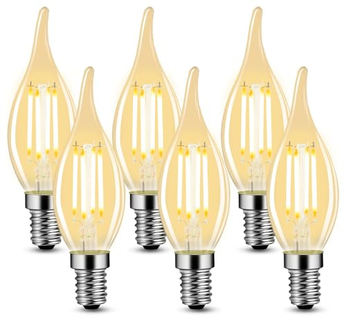 GBLY 6 er pack LED E14 Glühbirne Leuchtmittel Lampe Warmweiß kerze Birne | 4W 2700K Filament Retro Edison Glühlampe Vintage Light Bulb Glas Energiesparlampe - Nicht Dimmbar