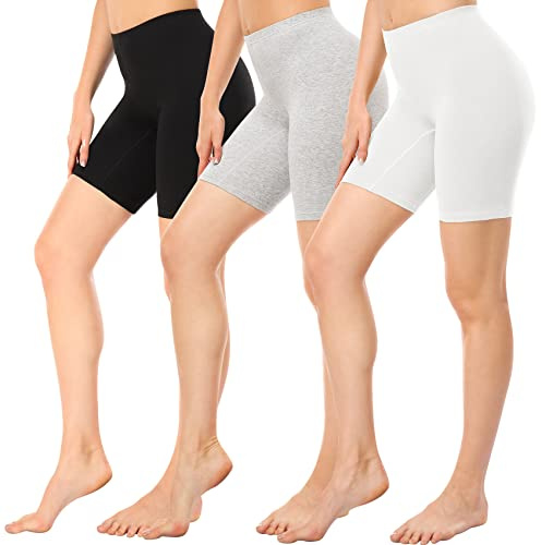 Wealurre Cykelbyxor dam, korta boxershorts, bomull, underbyxor, trosor dam, hotpants, långa underkläder, storlek S–4XL, Svart och vit grå, 3XL