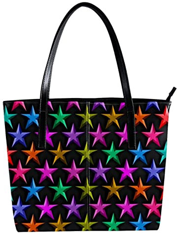 Schultertasche, leicht, lässig, Schultasche, Lehrertasche, Handtasche, Geldbörse, buntes 3D-Sterne-Muster mit schwarzem Hintergrund, Mehrfarbig