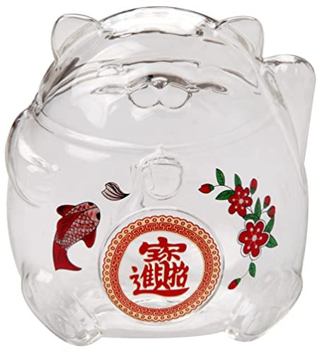 OSALADI Maneki Neko Cat Piggy Bank Glass Saving Money and Girls Boy Girl Birthday Fortune Cat Bank Storage Jar