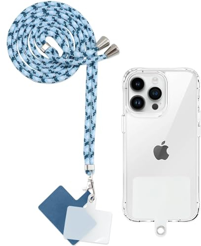 Yoedge Cordino per Cellulare Universale, Regolabile Rimovibile Laccetto Corda da Collo Nylon Catena Collana Tracolla Laccio con 2 Patch per Maggior Parte dei Telefoni e Smartphone,Blu Bianco