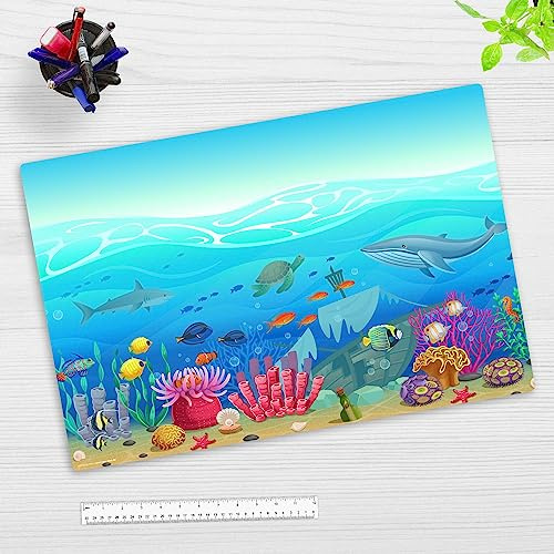 Schreibtischunterlage abwischbar für Kinder – Illustrierte Unterwasserwelt für Kinder – 60 x 40 cm – aus hochwertigem Vinyl - Made in Germany