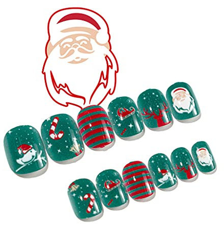 Faux ongles de Noël à presser pour enfants - Faux ongles courts adhésifs - Décoration d'ongles - Père Noël - Bonhomme de neige - Faux ongles carrés courts - Couverture complète