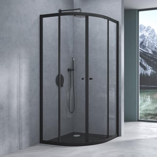 Mai & Mai Cabine de Douche Noir avec Deux Portes Paroi de Douche en Quart de Cercle Verre de Sécurité avec Revêtement Nano 90x90x195 cm RAV32K